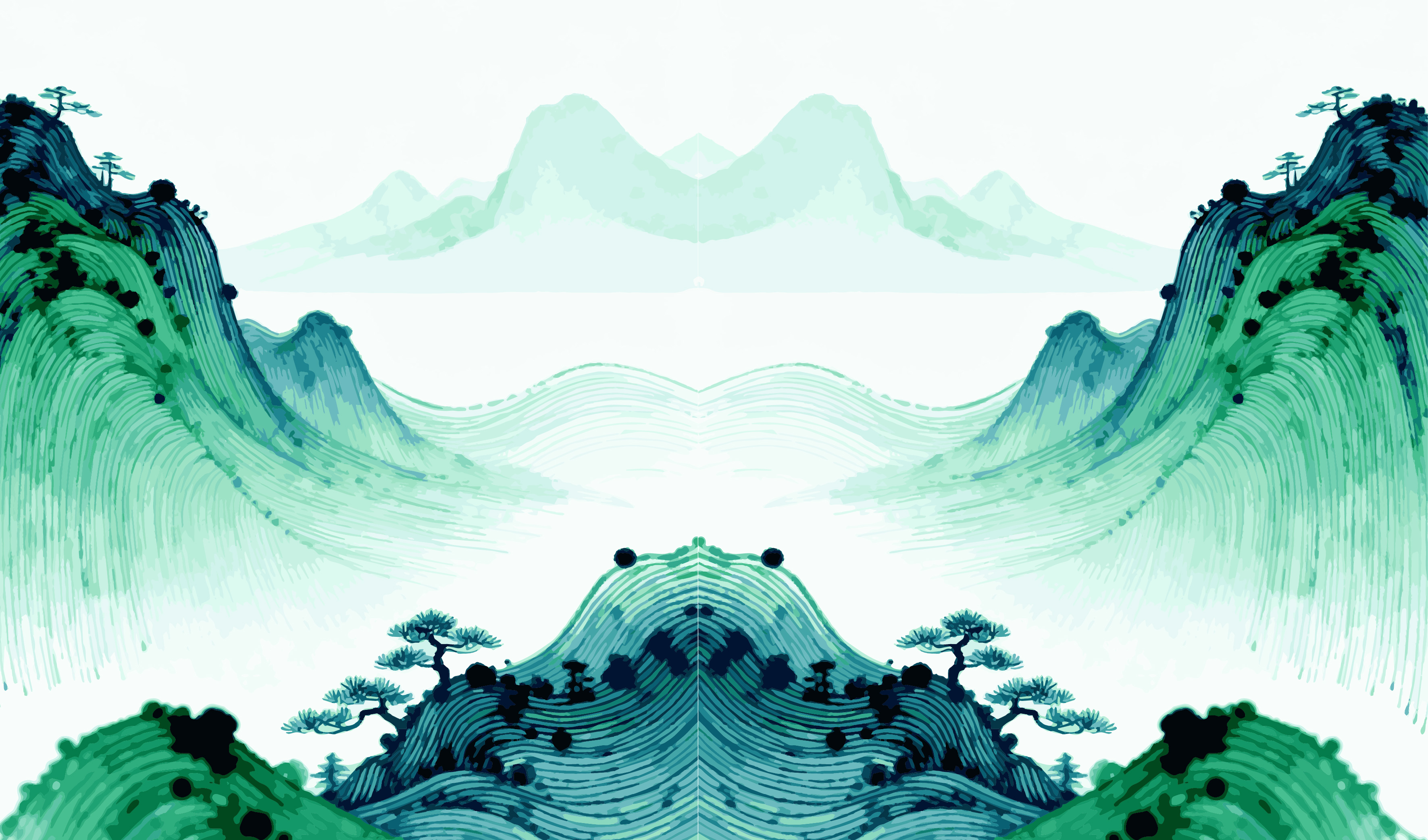 文创-插画 绘画 中国风 国画 水墨风格山峦美景
